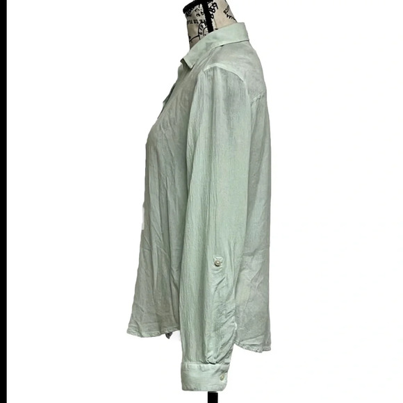 Ann Taylor Mint Green Button Up Semi Sheer Blouse Casual Modest Mature Womens S - Picture 3 of 9
